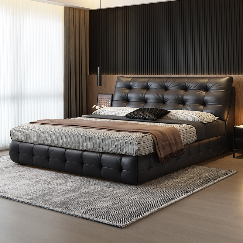 齐边款劳伦斯云朵真皮床主卧室大床软包婚床轻奢高端双人高箱床