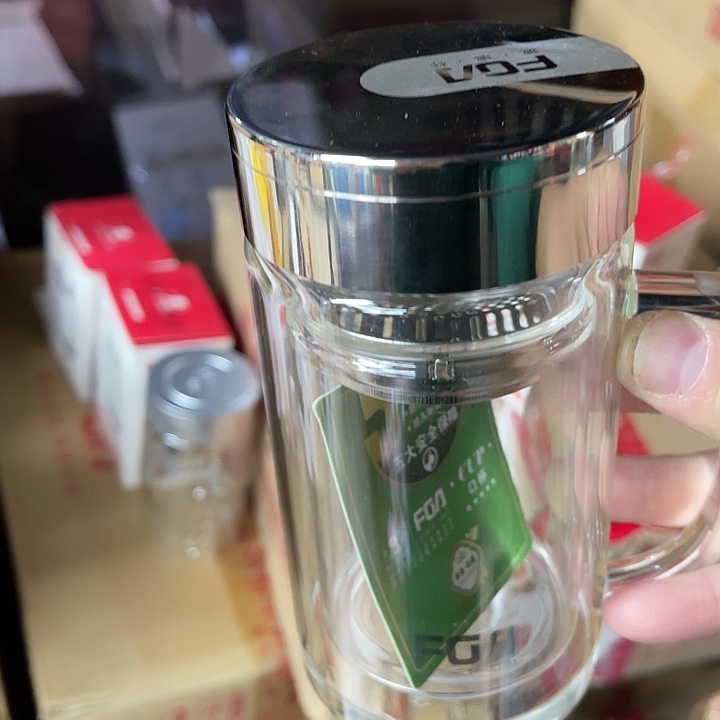 玻璃茶隔款富光把手杯金属银盖