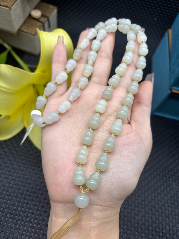 高端纯天然和田玉白玉葫芦8X10mm编织玉石挂件绳项链毛衣链百搭款