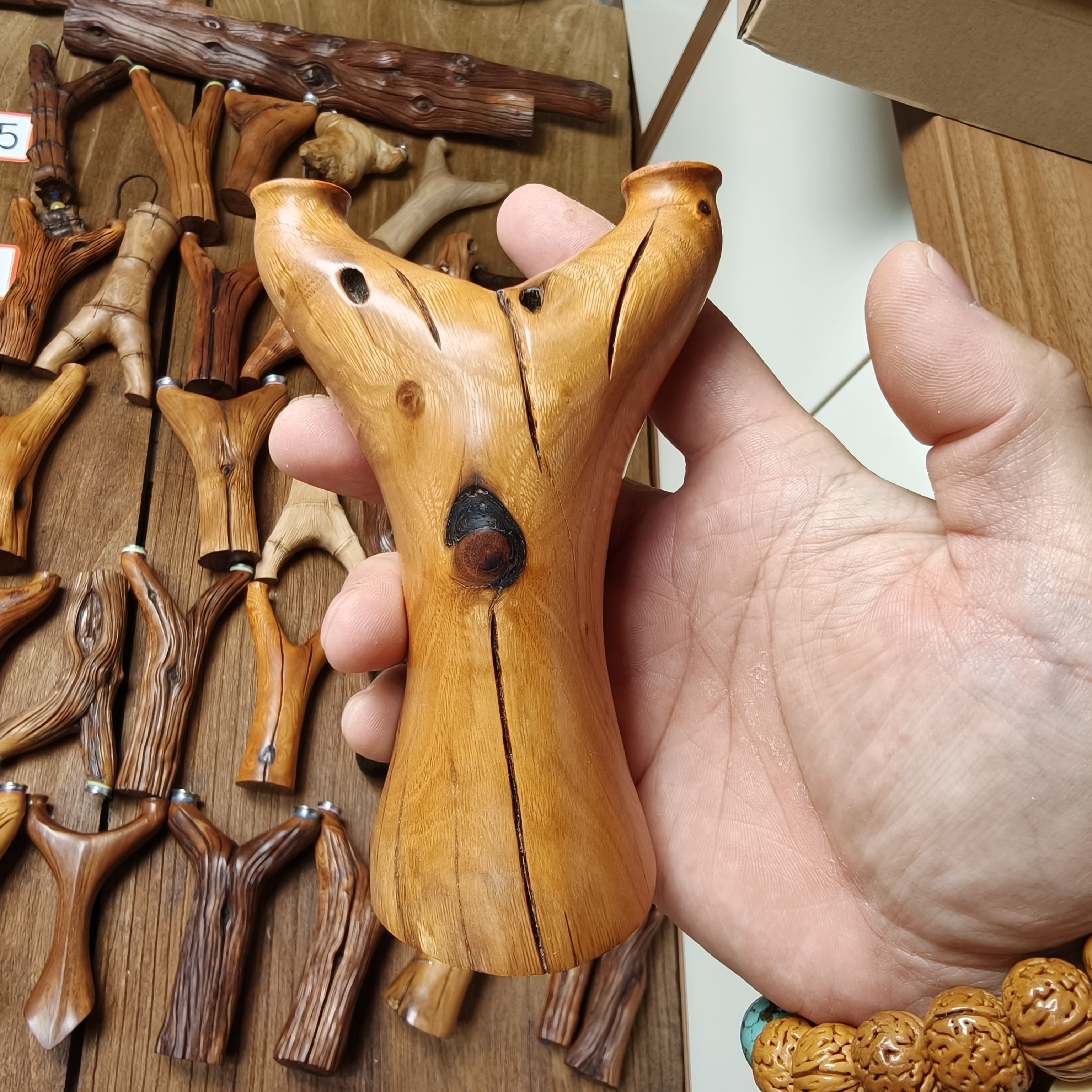 火琉璃原叉飞虎弹弓陈化料弓门83撑头16纯手工左右手通用