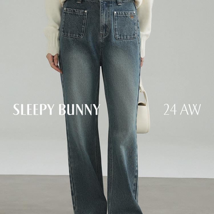 J瞌睡兔【清苍】刺绣微喇牛仔裤女秋高腰显瘦显高阔腿长裤子246059