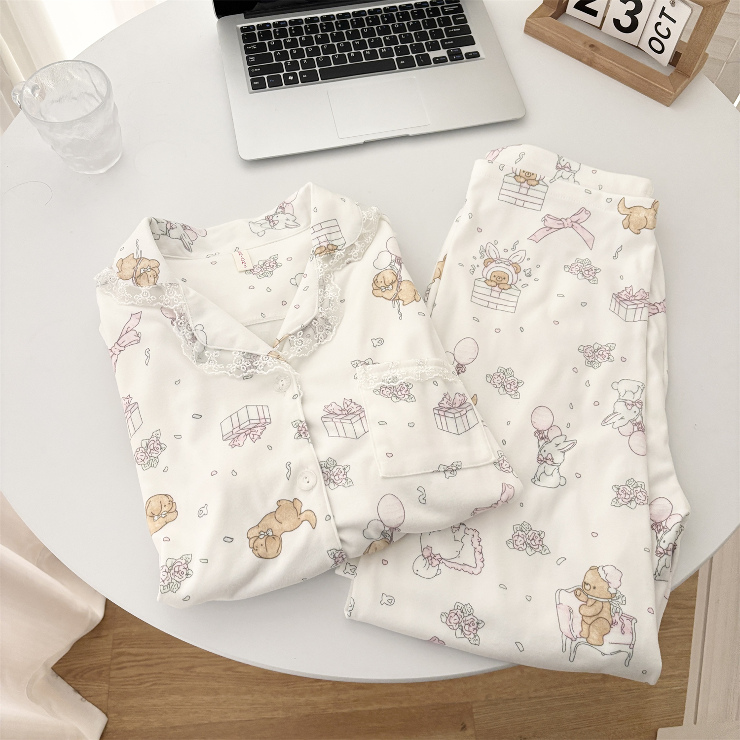 德绒花边礼物睡衣女款春秋款新款可爱可外穿学生甜美风家居服套装