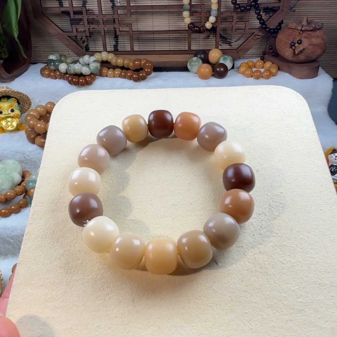 菩提根/象牙果手串干磨卡14奶咖色