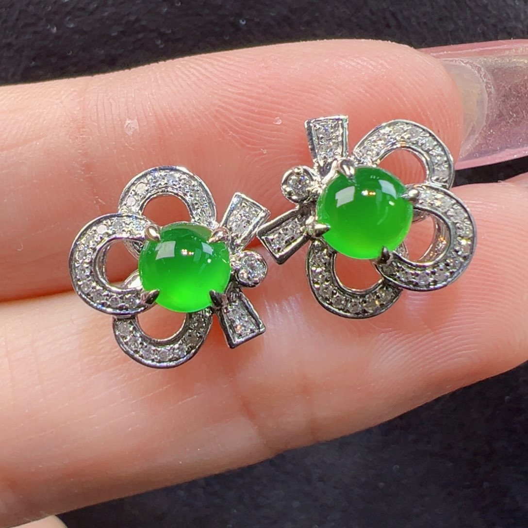 翡翠18K金镶嵌耳饰耳钉