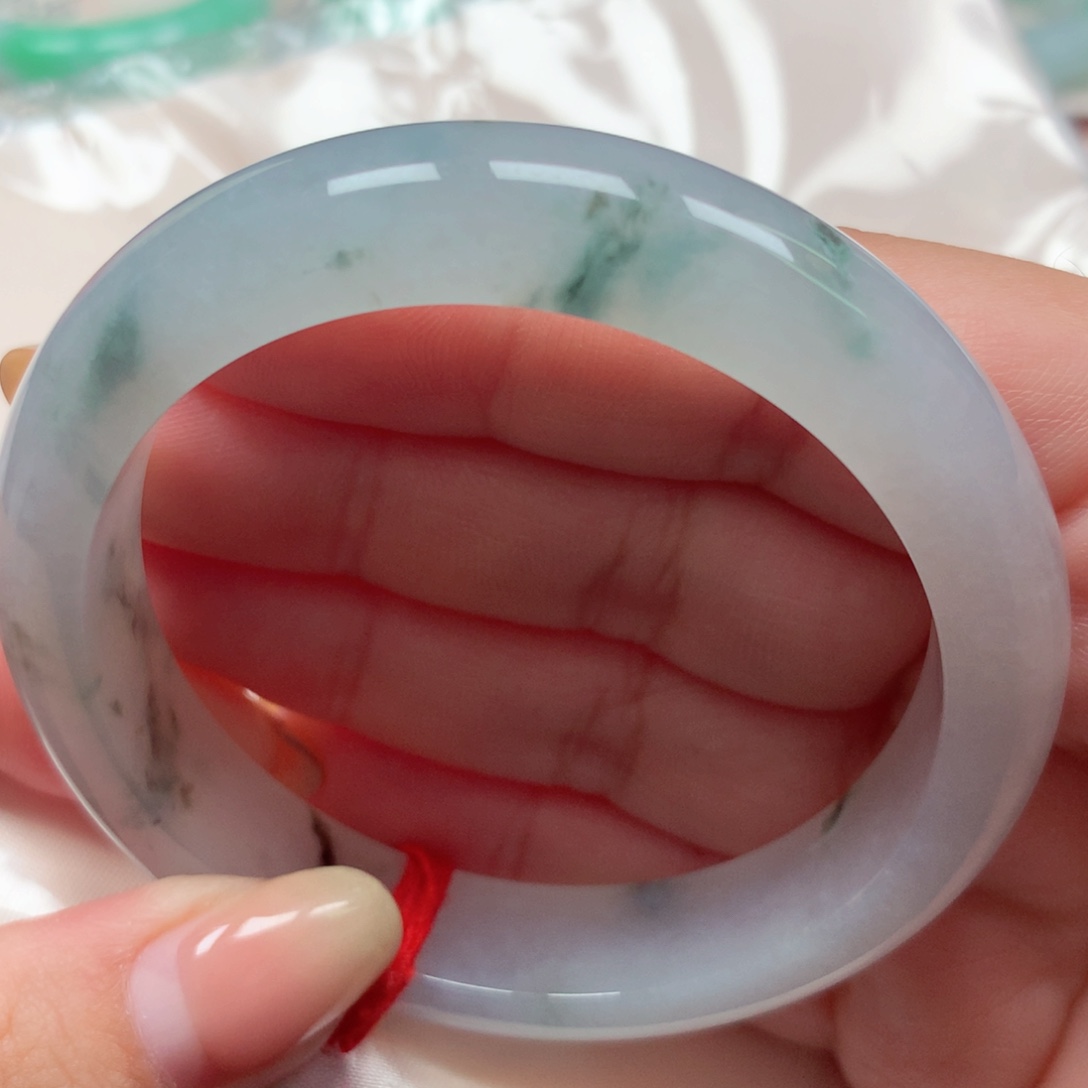 翡翠未镶嵌手镯55冰飘花 水墨画