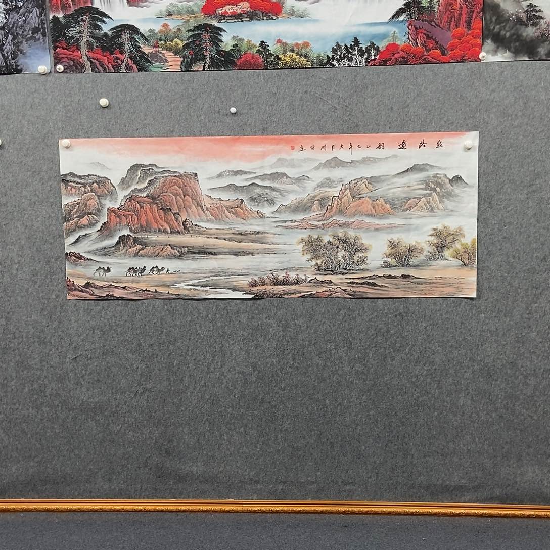 国画小六尺大漠驼铃一副