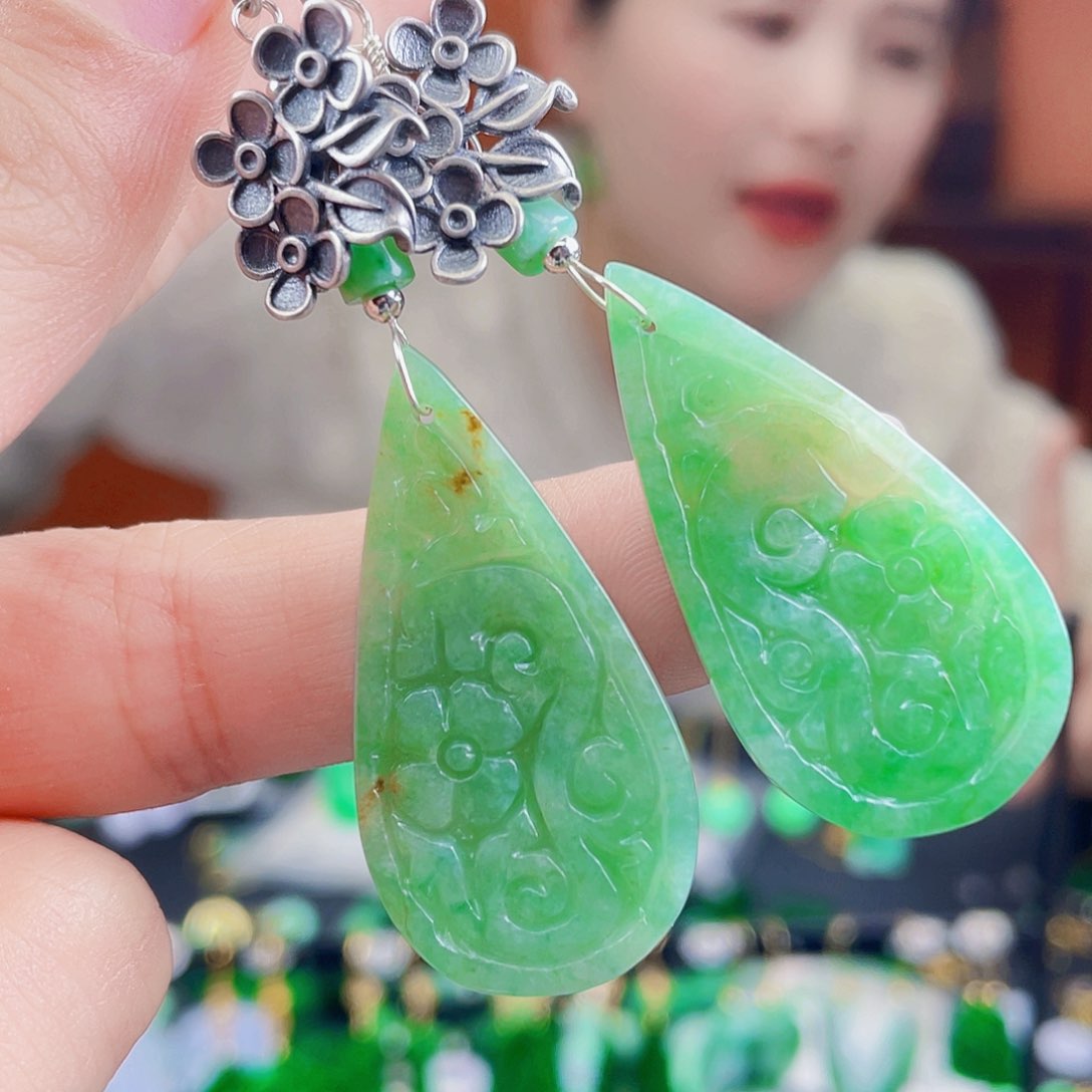 翡翠银S925镶嵌耳饰饰品