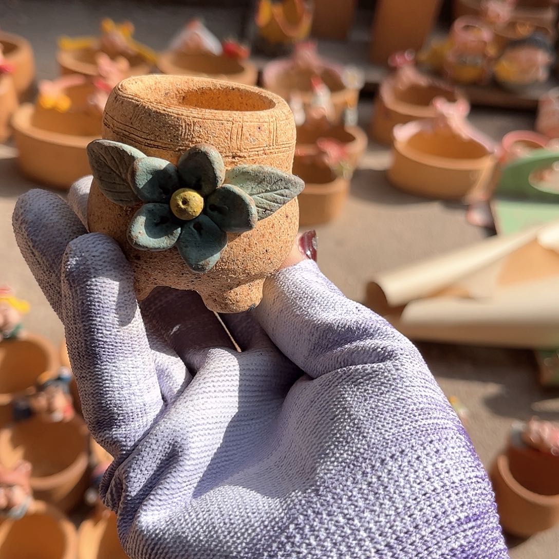 泥塑古镇炻陶花盆