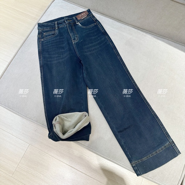 薇莎6943【现货】九分弹力加绒窄版阔腿牛仔裤