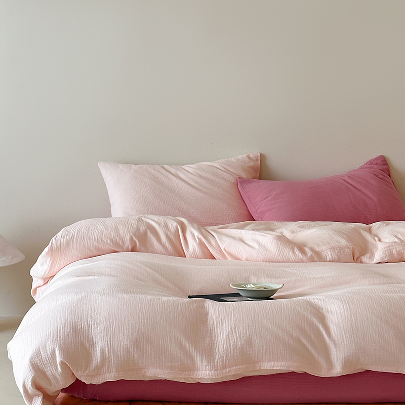 【A类纯色拼色多巴胺双层皱皱纱四件套】超软糯叽叽床品床上用品