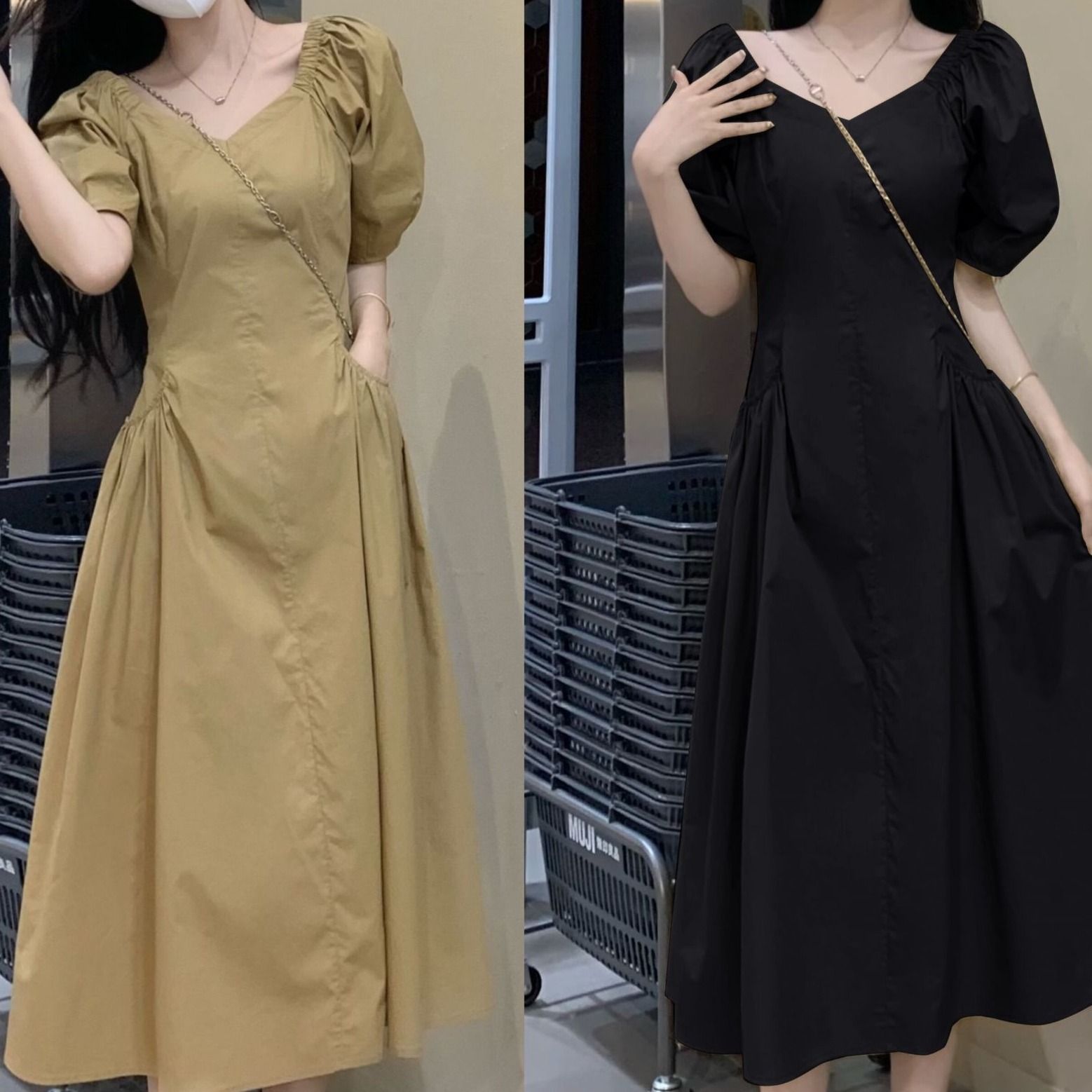 （方方专属）大码法式V领短袖连衣裙夏季胖mm简约显瘦高级感1503