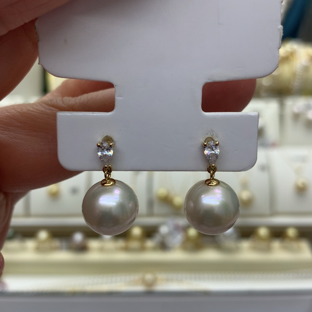 淡水珍珠耳饰18K金镶嵌11-12