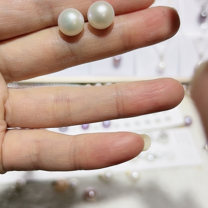 淡水珍珠白珠耳钉银S925镶嵌