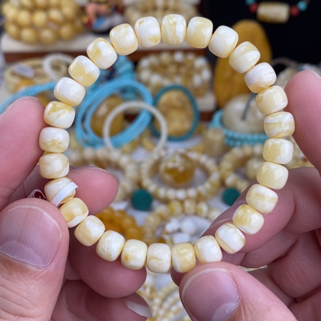 永***了蜜蜡未镶嵌手链瓷白白蜡虎皮8mm