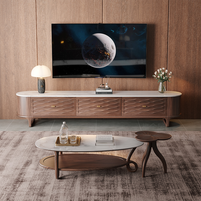  北美黑胡桃木大小茶几组合北欧简约小户型客厅原创设计异形高低