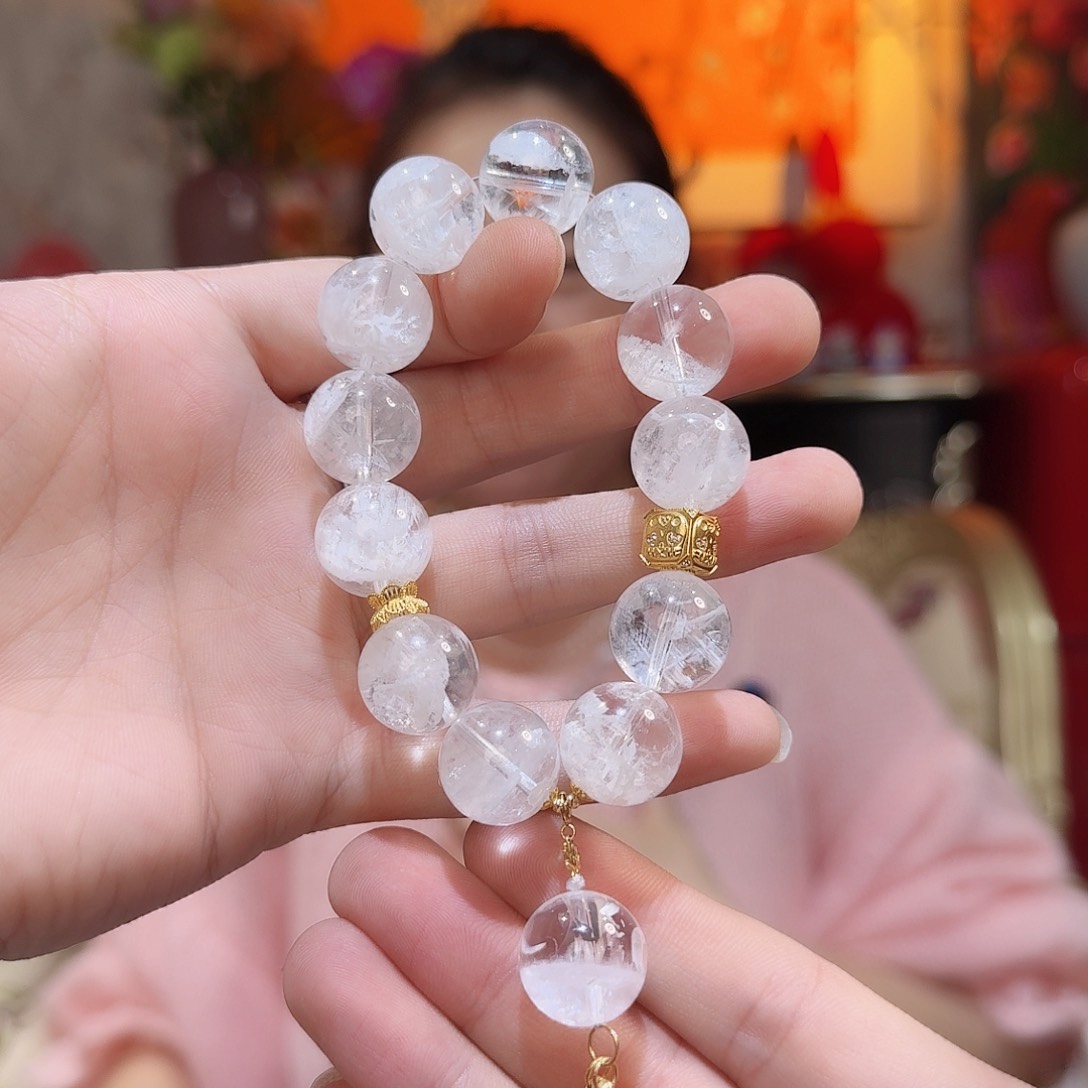 水晶手链18K金镶嵌手串