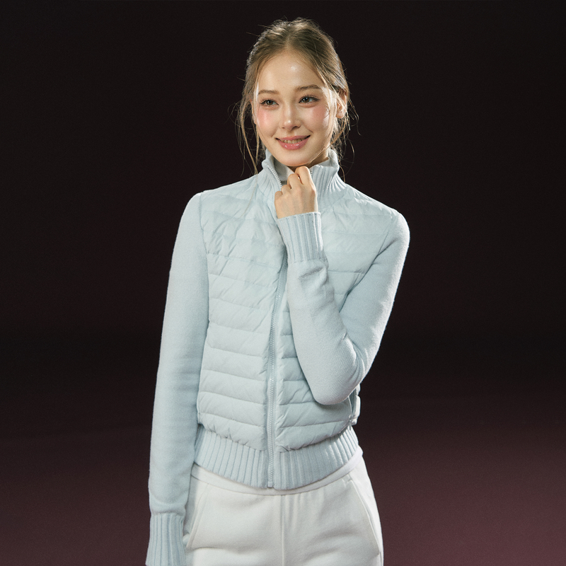 Ariseism 美式复古轻薄针织拼接立领羽绒服女冬季新款保暖外套