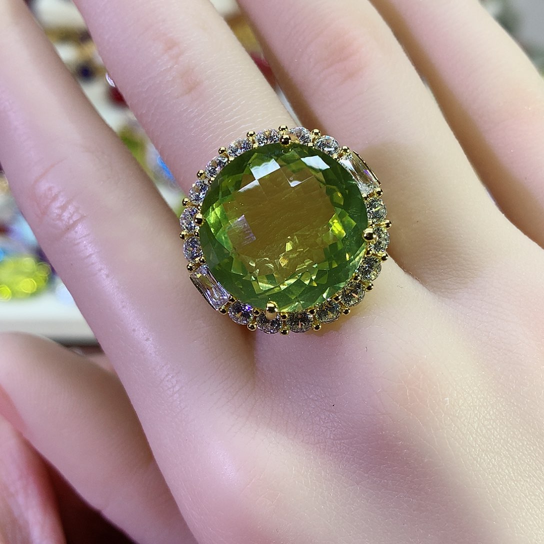 黄晶戒指银S925镀金镶嵌