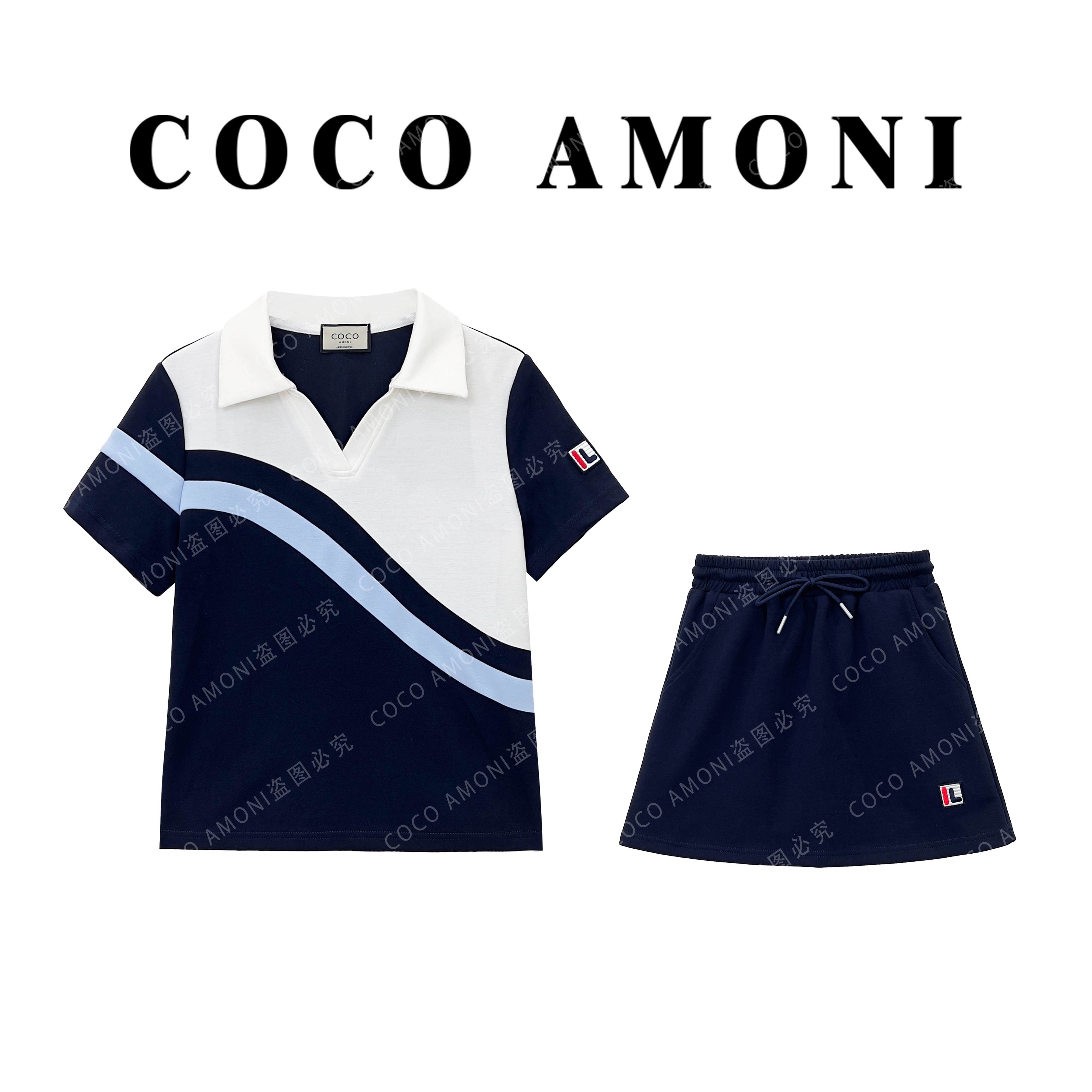 高级设计带钻夏日女装拼接重工刺绣带标显瘦气质套装ZC887