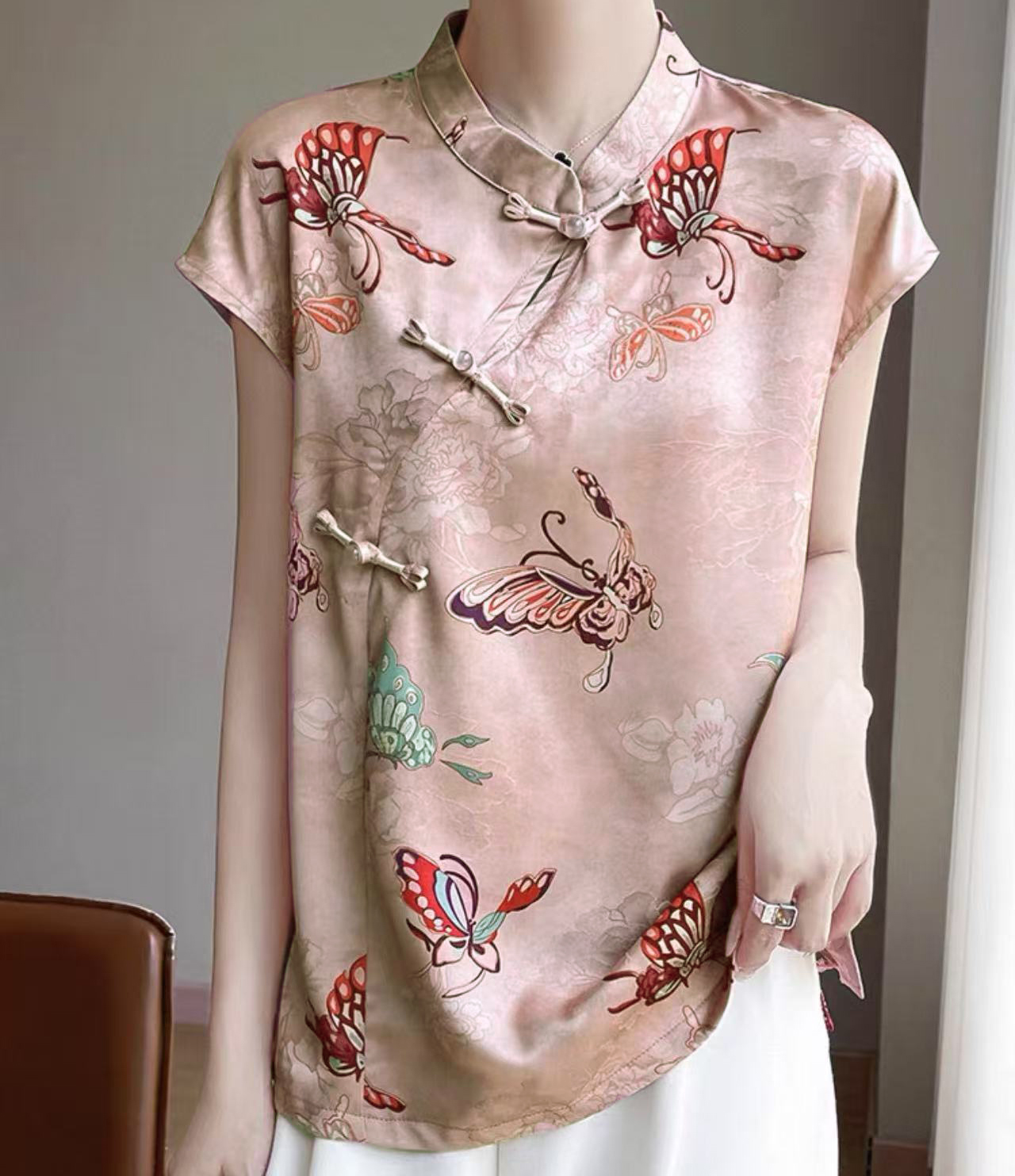 【西红柿】夏季新款飞飞袖新中式短袖上衣大码宽松国风半身裙两件套