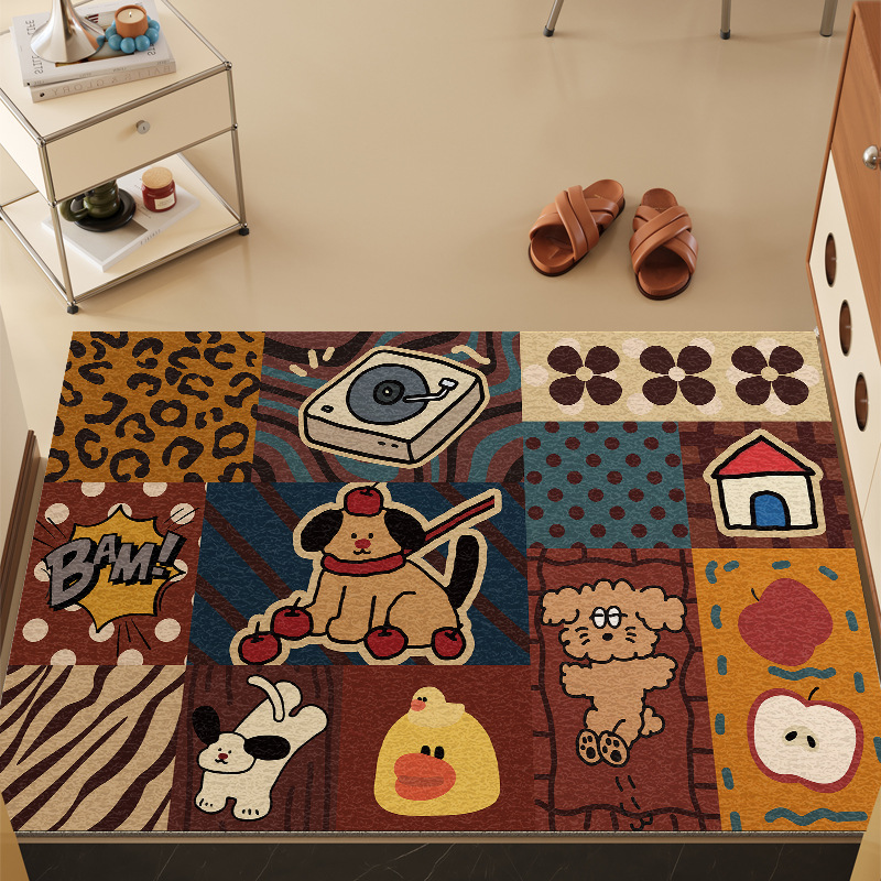 可爱卡通中古风地垫入户门垫进门防滑耐脏可裁剪丝圈家用门口脚垫