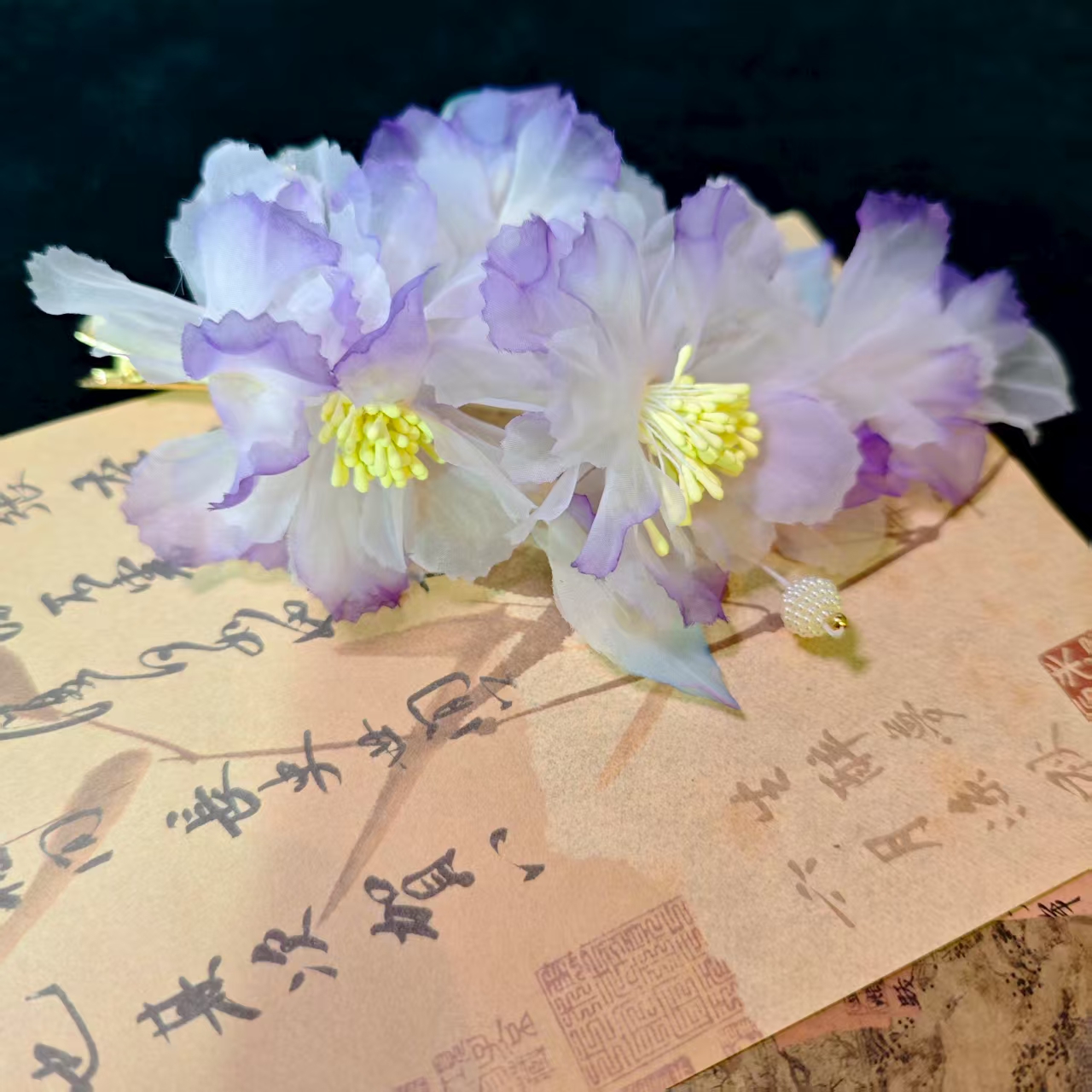 云鬓花古风饰品古装发饰烫花发饰发夹 烟紫珠华 仙气汉服发冠B300