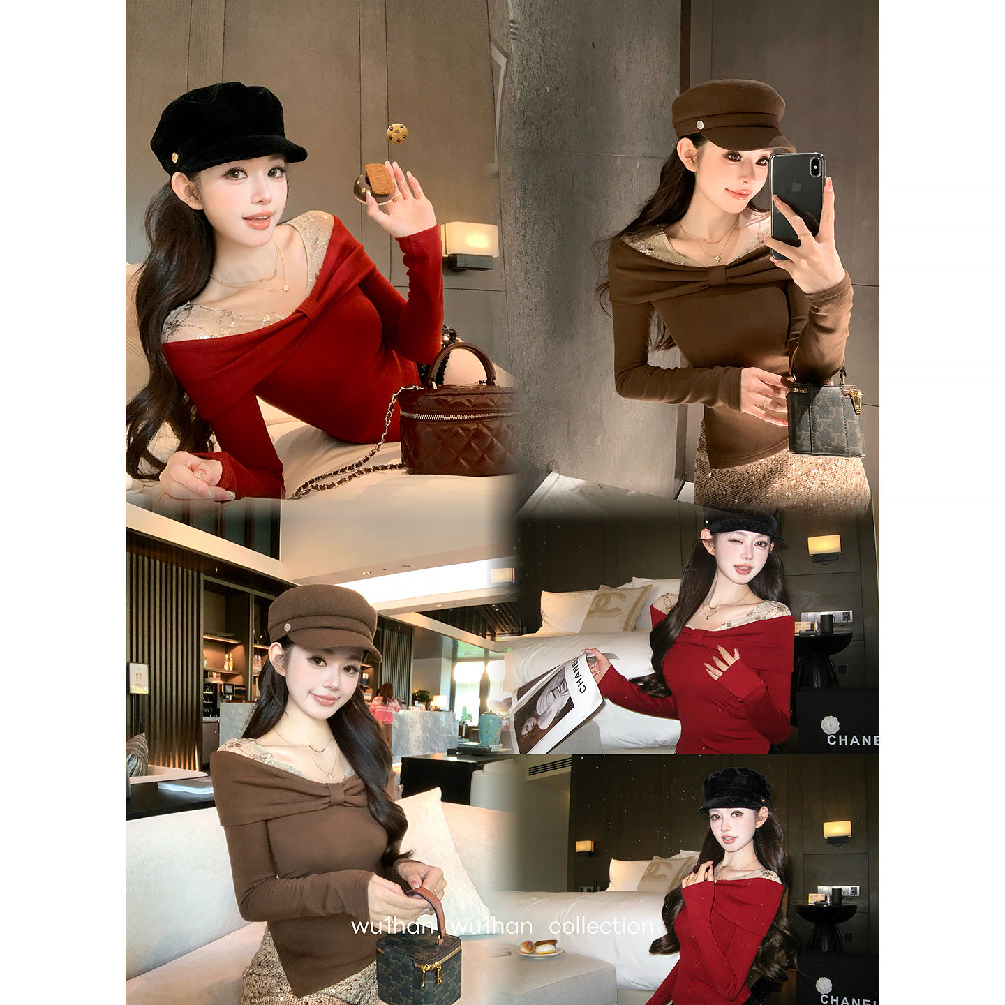 W1han 秋冬气质修身显瘦通勤法式蕾丝拼接假两件上衣900148