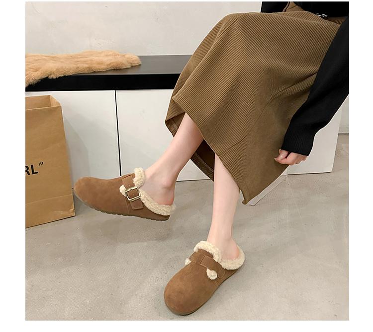 勃肯鞋加绒毛毛拖鞋女外穿2025新款秋冬季一脚蹬懒人平底包头棉拖