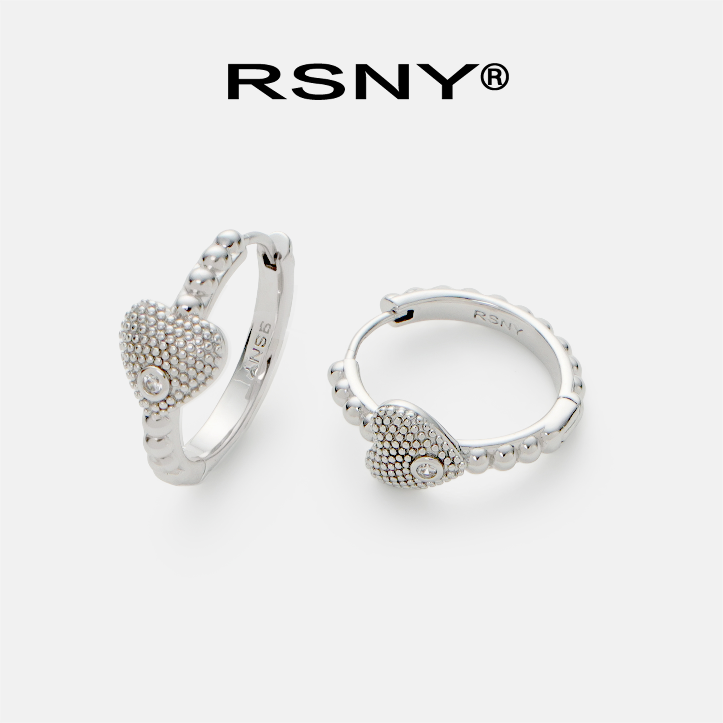 铜合金合成锆石耳饰 [新品]RSNY闪亮爱心耳环小众款2025新款优选