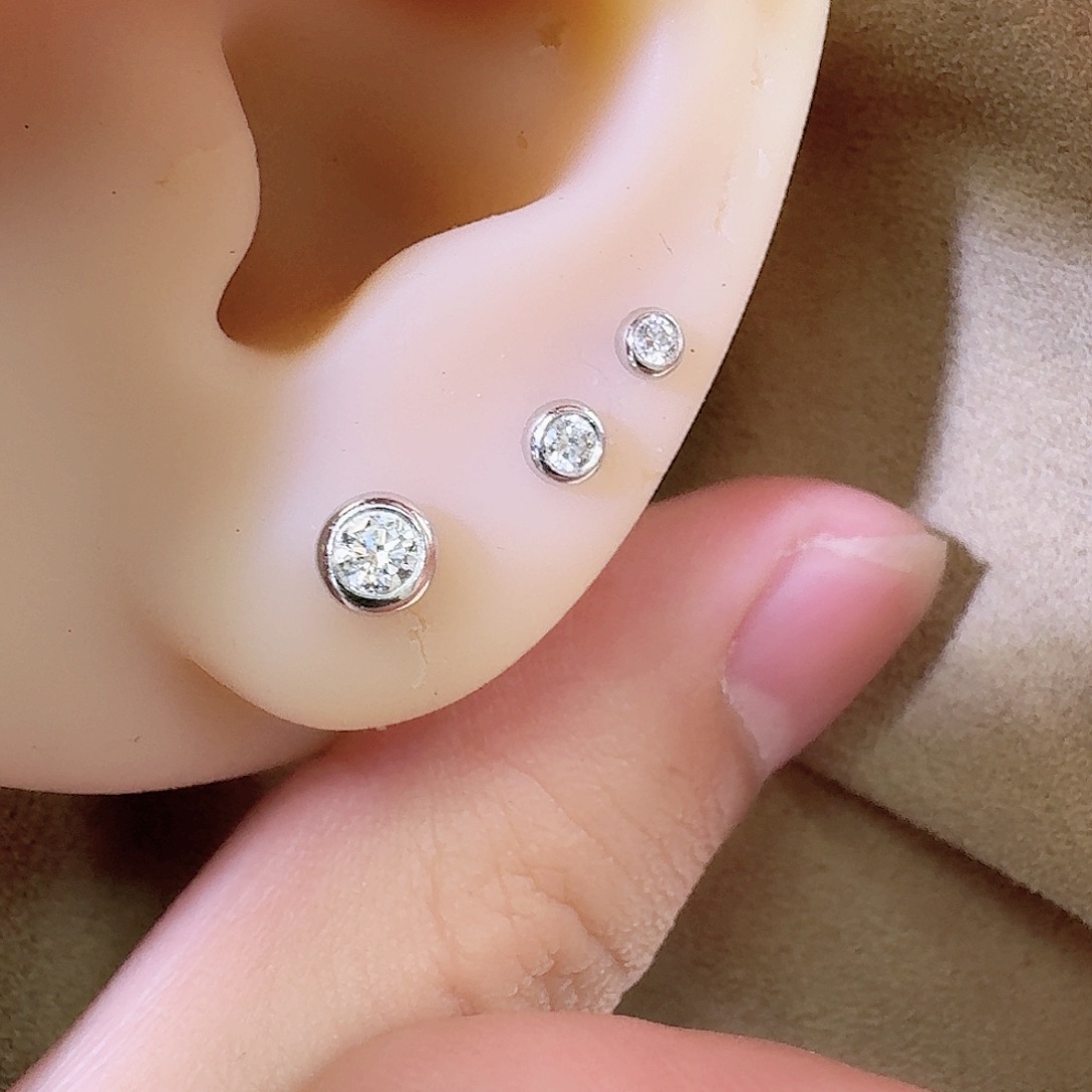 18K金镶嵌耳饰钻石白金螺丝泡泡三只3/5/15