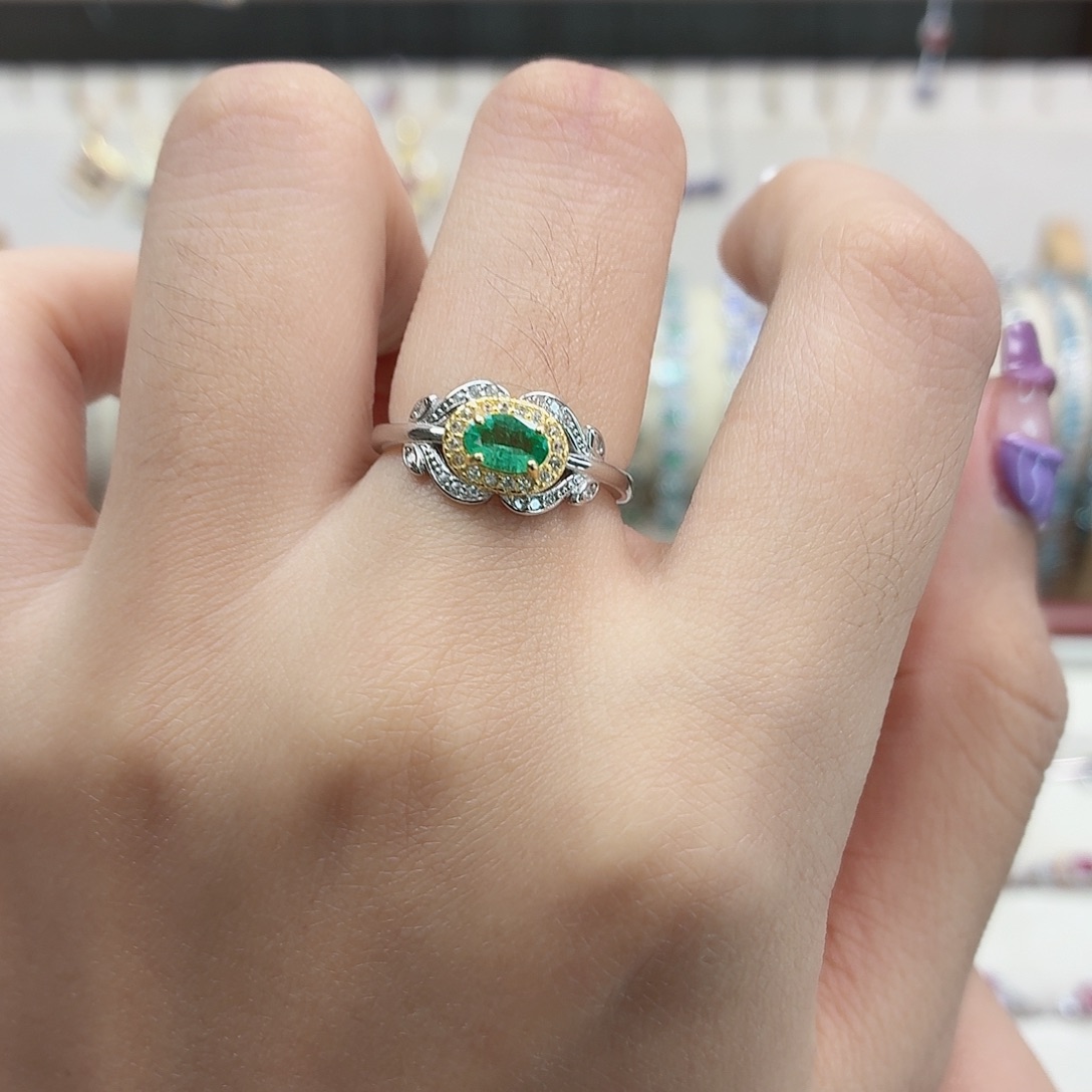 祖母绿银S925镶嵌戒指