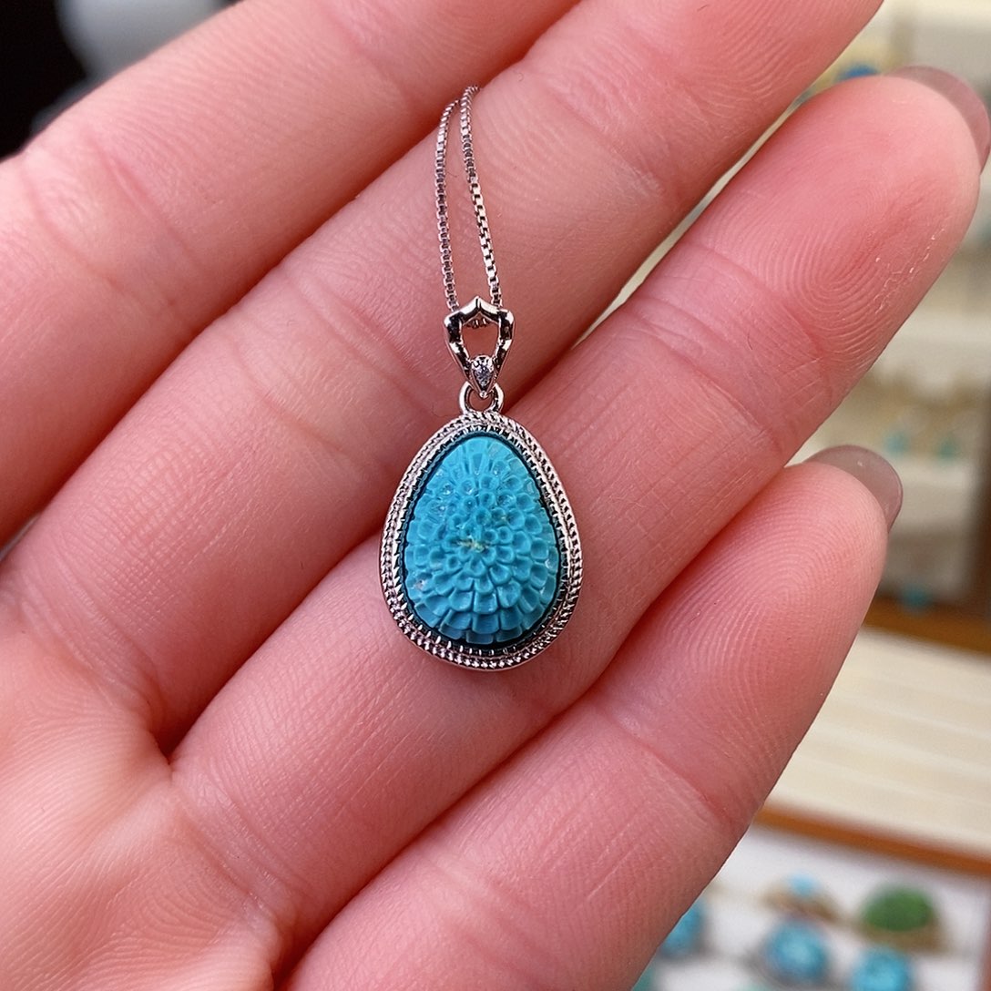 绿松石颈饰银S925镶嵌