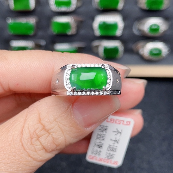 翡翠戒指银S925镶嵌没运费险编号0035