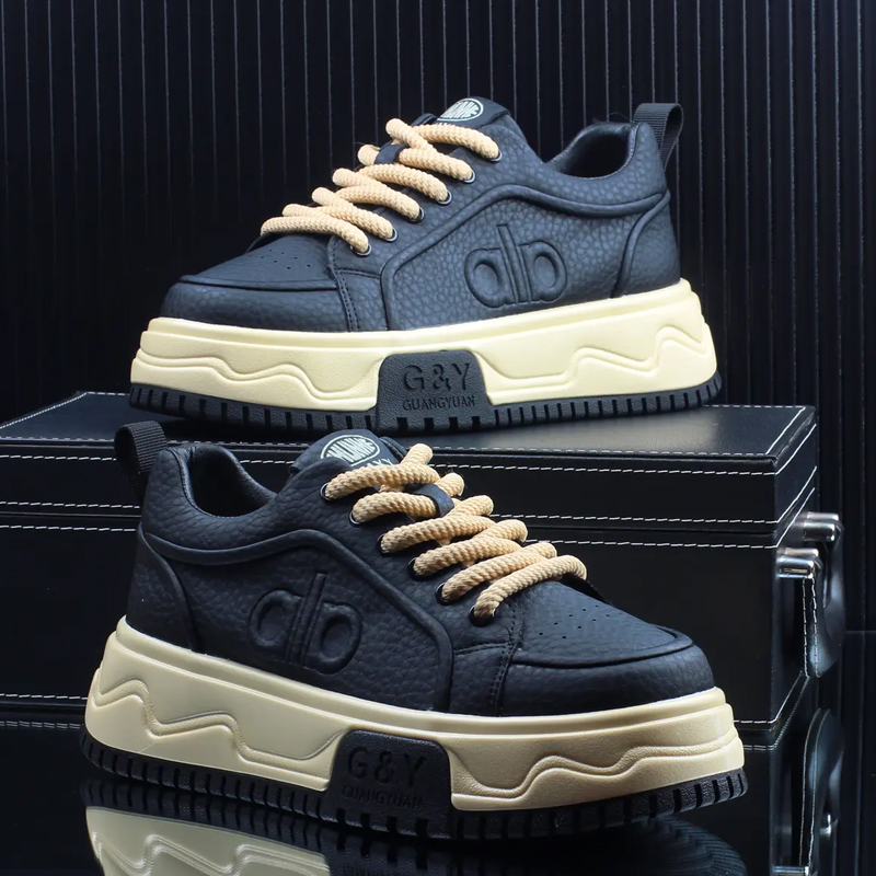 低帮系带打蜡皮增高时尚休闲鞋男鞋韩版潮流秋季透气冬季男士百搭