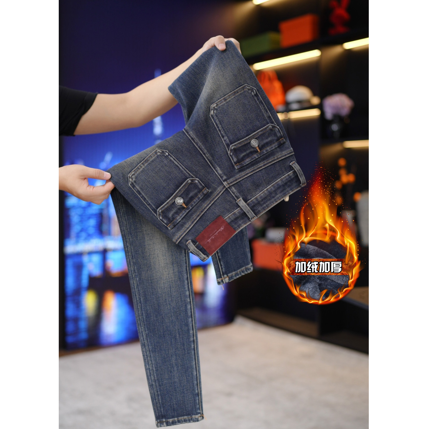 【加绒加厚】巨显瘦~ 修身小脚牛仔裤女九分弹力高腰紧身显瘦小脚裤