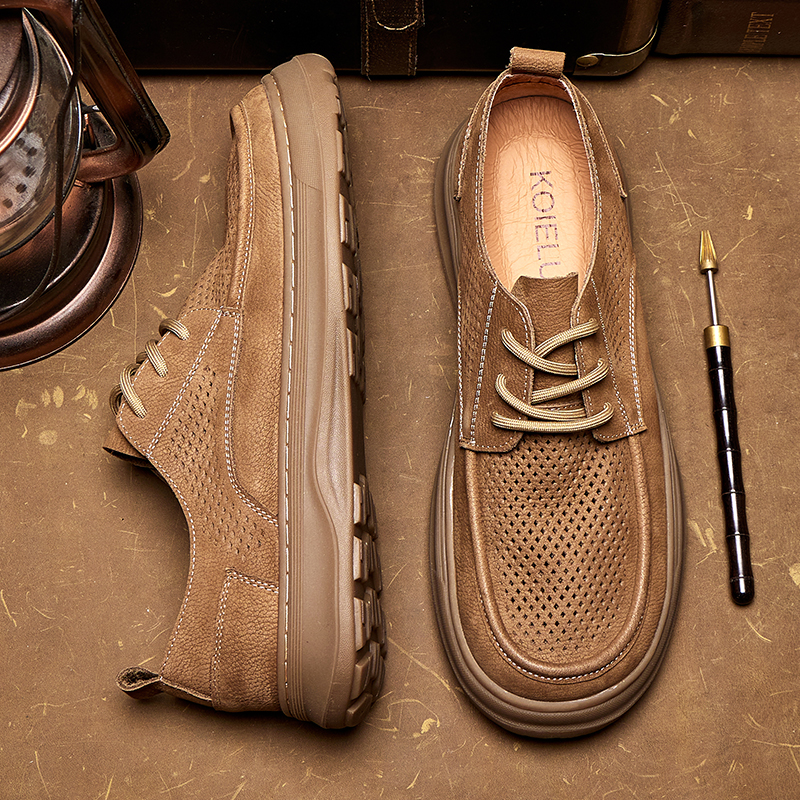休闲镂空休闲皮鞋止滑按摩商务鞋潮流复古软底户外百搭