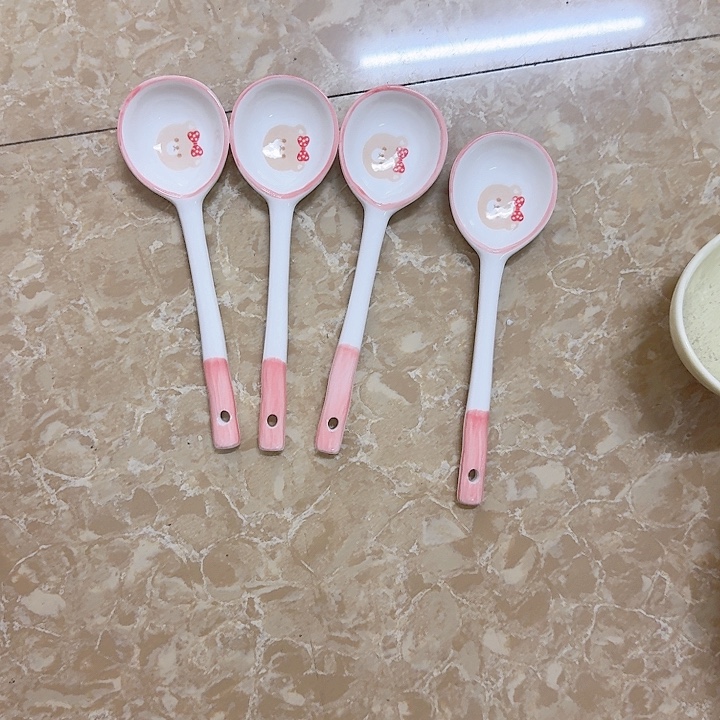 新骨瓷粉色小熊勺子四个