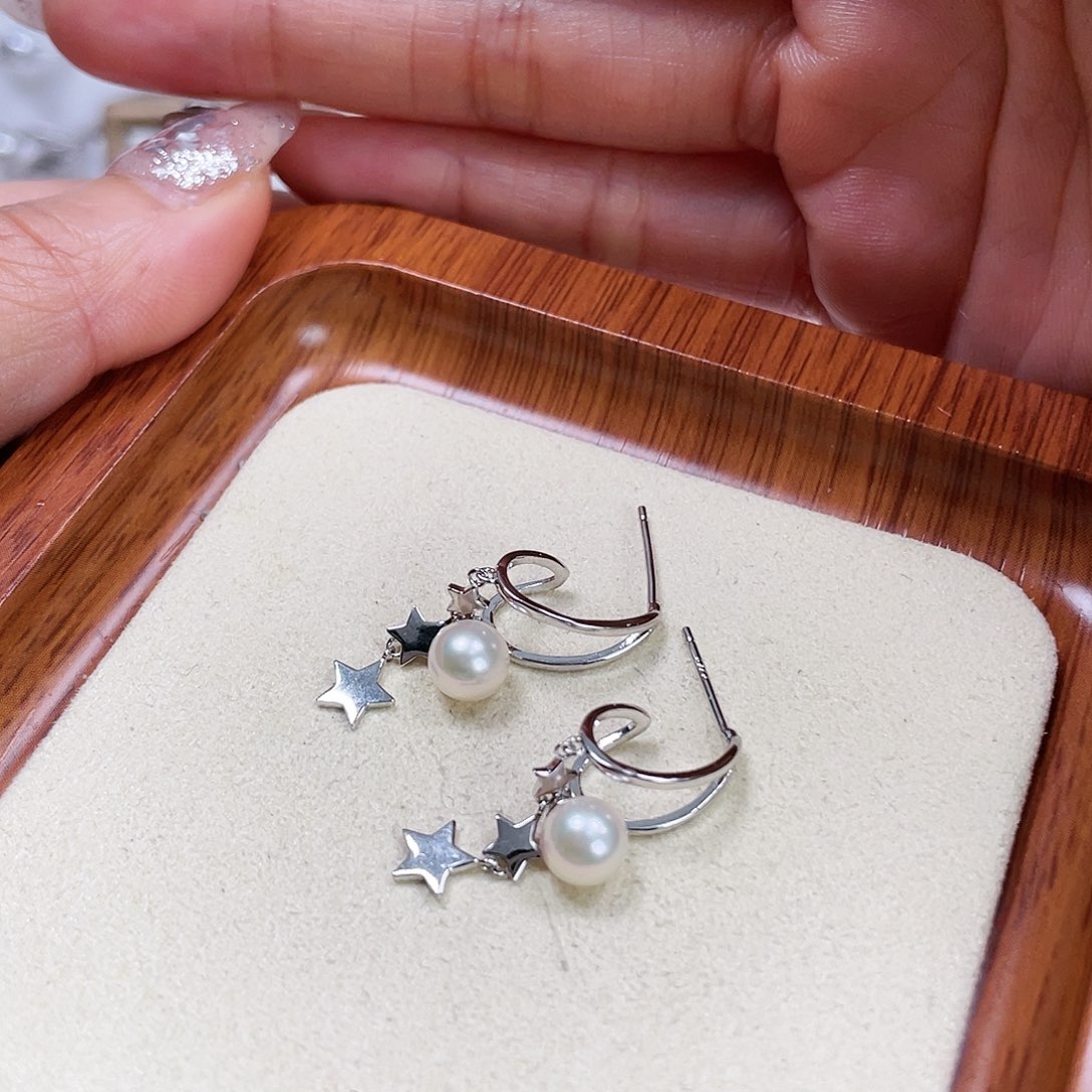 海水珍珠耳饰银S925镶嵌