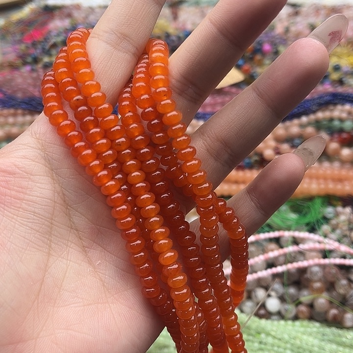 玛瑙/玉髓珠宝半成品未镶嵌一条6mm左右柿子红南红算盘珠