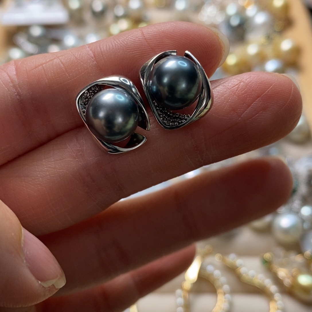 海水珍珠耳饰银S925镶嵌