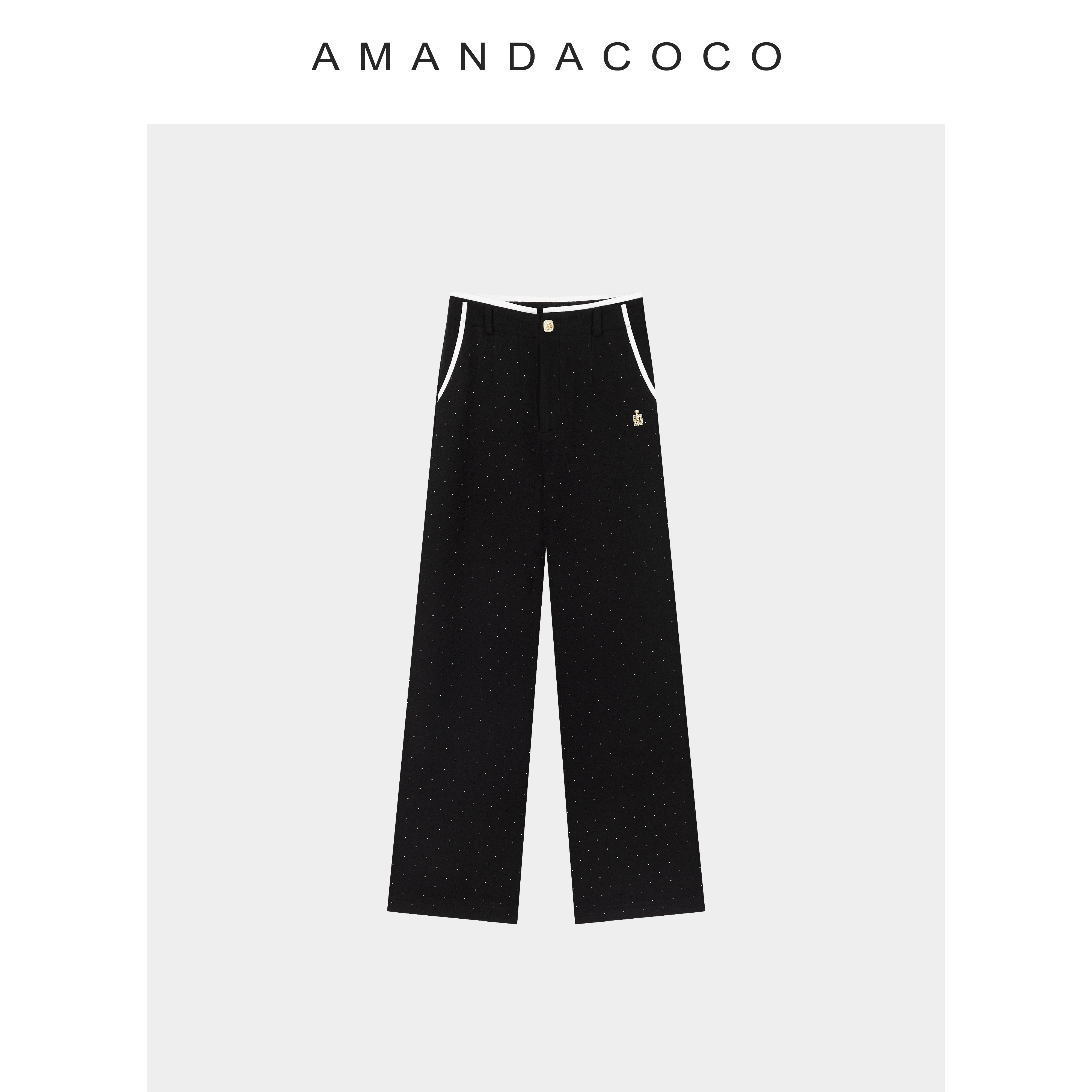 漫游假日～25秋冬重工烫钻高腰加绒软糯休闲直筒阔腿裤