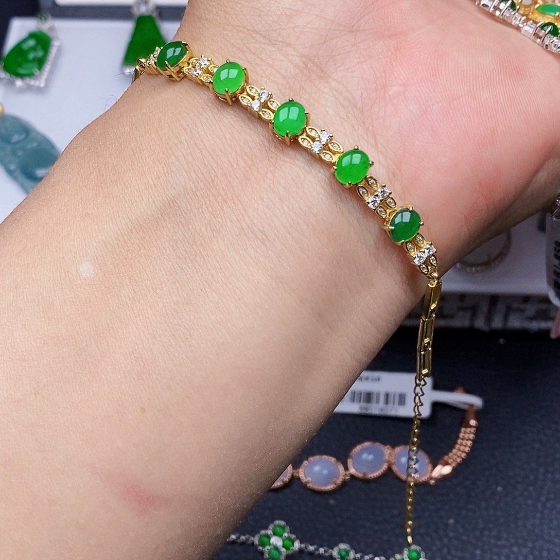 翡翠手链银S925镶嵌呼****9项链