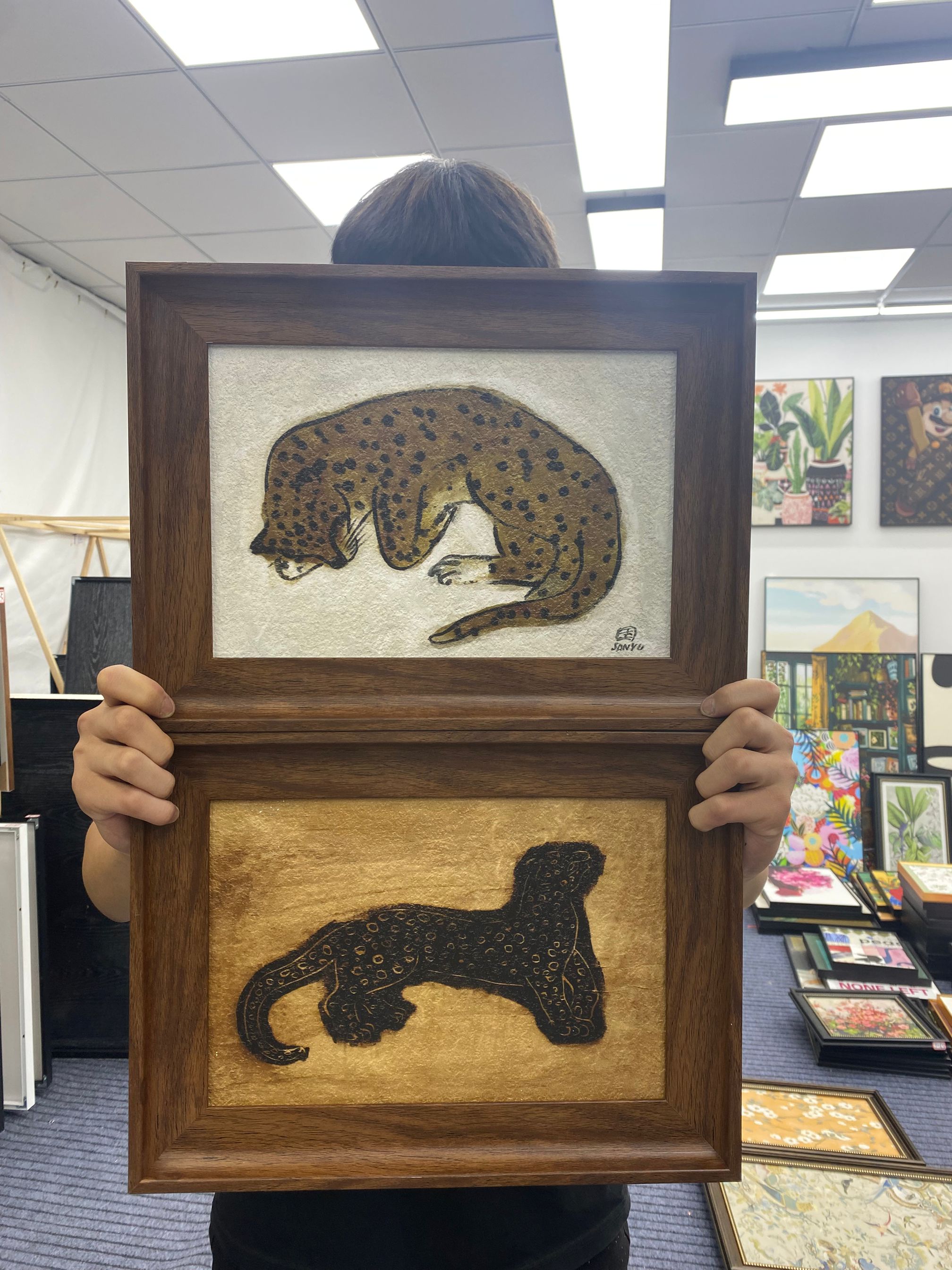 新中式复古金钱豹装饰画法式风格入户玄关柜挂画FR12