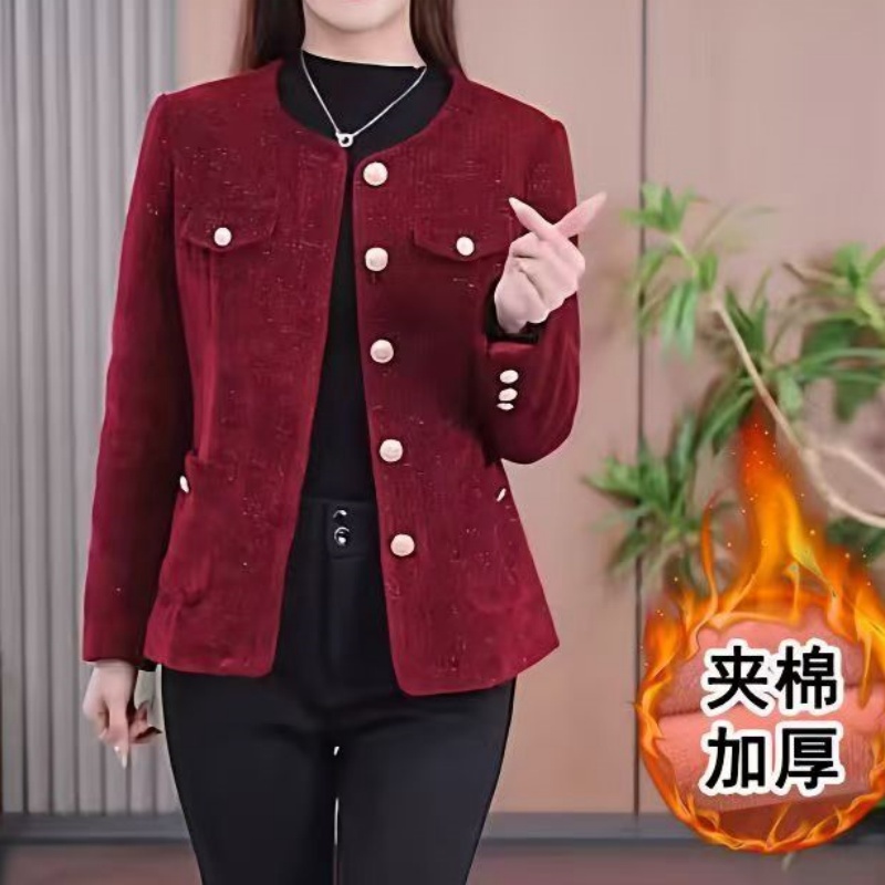 中年妈妈秋装新款小香风外套秋冬洋气加棉加厚保暖短款夹克妈妈装