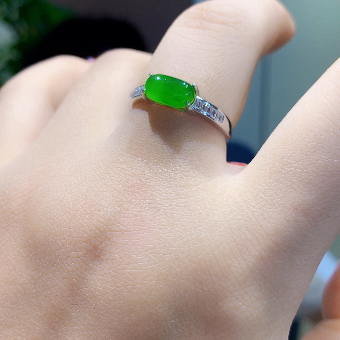 和田玉（碧玉）戒指银S925镀金镶嵌