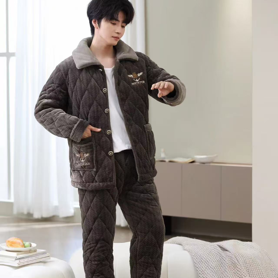 6069款男士加厚三层外穿家居服