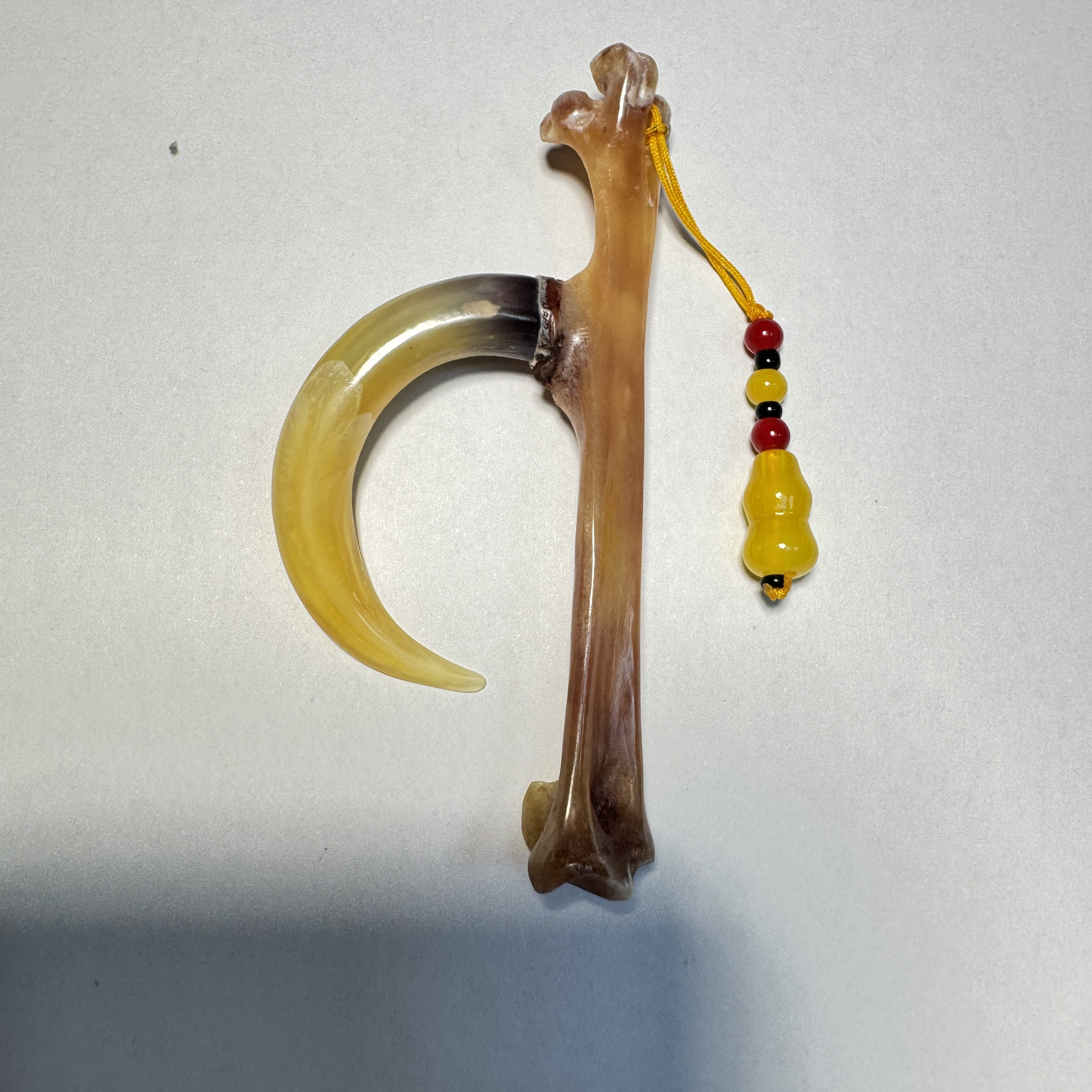 鸡爪骨工艺品，单只黄色蹬弯钩