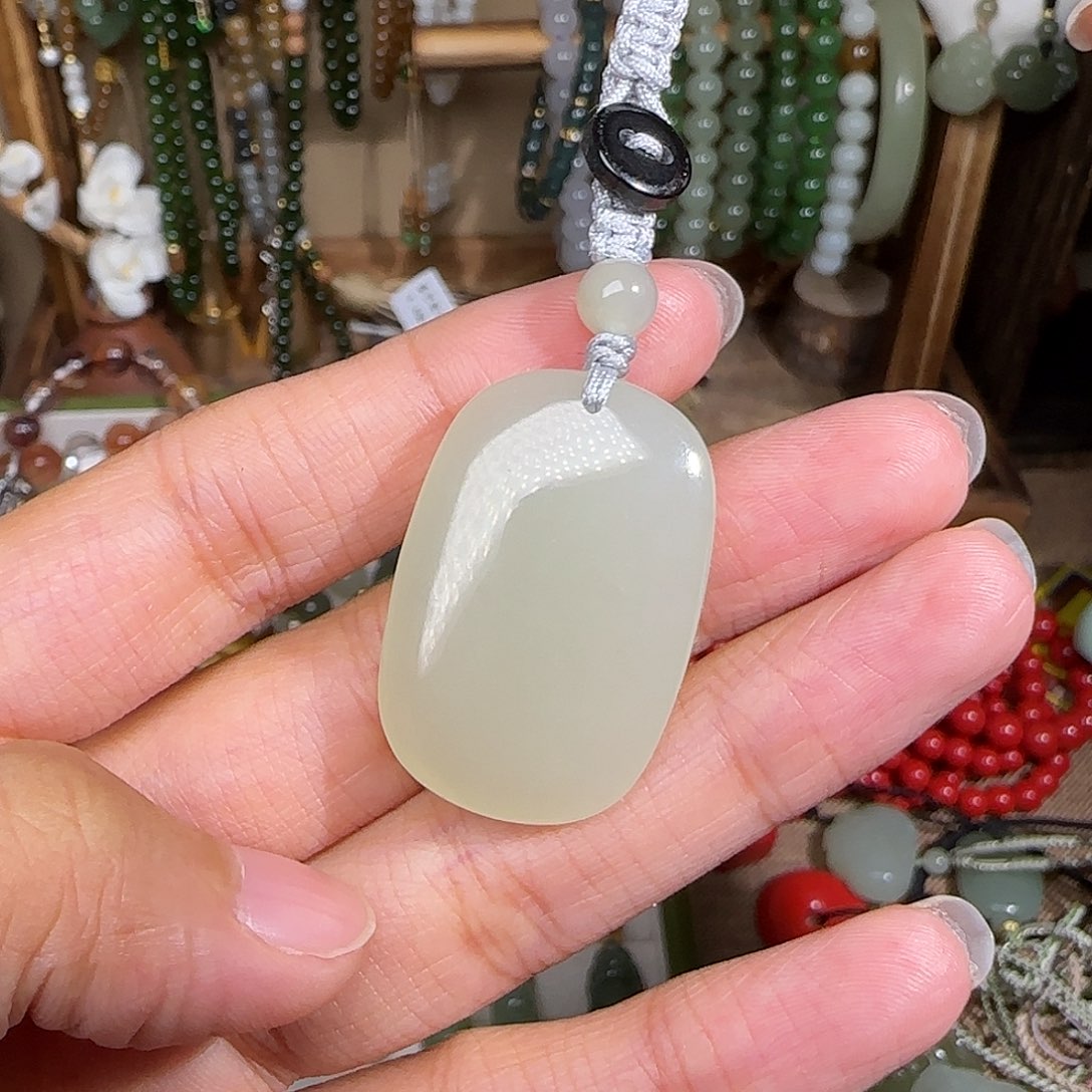 和田玉颈饰银S925镶嵌