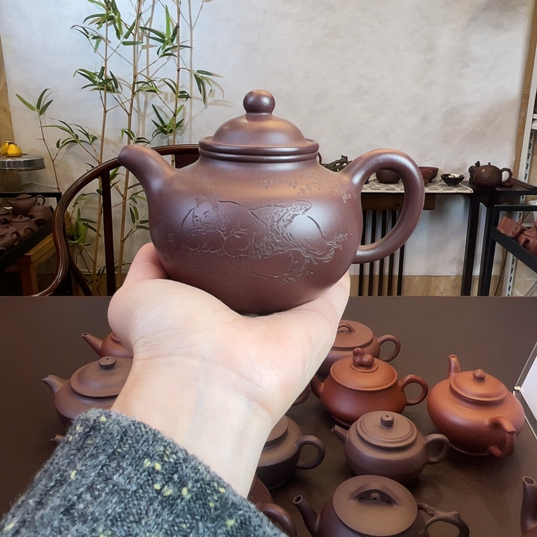 唐***巅茶壶紫砂全手工紫茄泥