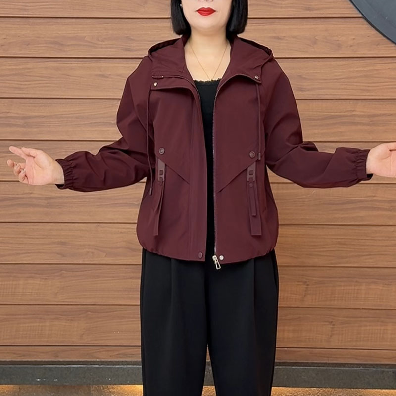 网红秋新款连帽长袖保暖时尚洋气显瘦宽松遮肉加厚防风面料外套女